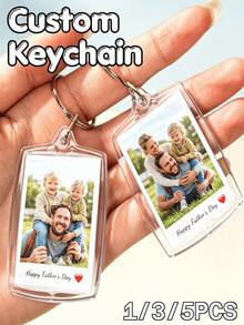 1/3/5pcs Customized Photo & Text, Personalized Keyring, Couples Keychain, Father's Day Gift, Anniversary Gift, Birthday's Gift, Couples Gift - Multicolor - View 7