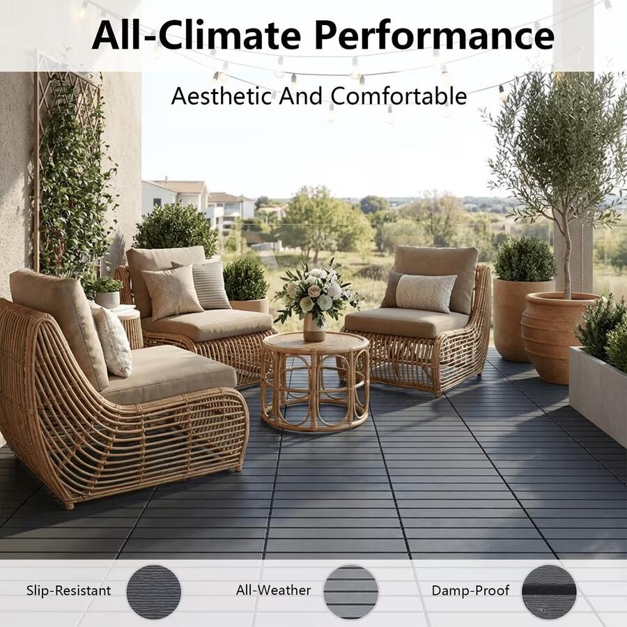 44 Pieces Of Interlocking Plastic Outdoor Flooring, Backyard Flooring.Outdoor Patio.Outdoor Walkway.Outdoor Floor Tiles.Waterproof Flooring.Outdoor Deck Tiles.Easy To Install, Sturdy PP Material, Suitable For Swimming Pools, Gardens. - Grey - View 1