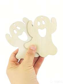 10/20 piezas Decoraciones colgantes de Halloween, adornos de fantasmas de madera en blanco, adecuados para pintura DIY, decoración del hogar para fiestas de Halloween, adecuados para interiores, exteriores, jardín, césped, fiesta, regalo portátil de vacaciones, suministros para fiestas de terror en el hogar - Decoraciones de madera hechas en casa - Ver 6