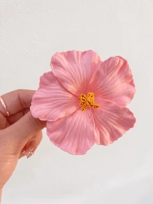 1件女款女孩粉色扶桑花髮夾，夏威夷普美蘭花髮爪，啞光熱帶海灘風，甜美夏季髮飾 - 淺粉 - 查看 6