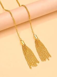 1pc New Style Ear Hook Face Chain For Women, Unique Niche Design, Fashionable Colorful Rhinestone Tassel Face Decoration, Viral Photo Prop - Gold - View 4