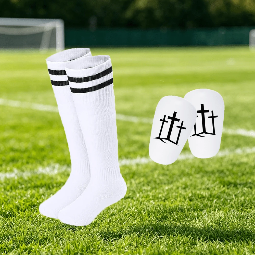 Three Crosses - Football Training Accessories Set, Long Striped Socks + Printed Pads Combination, Lightweight Outdoor Sports Accessories, Suitable For Field Training Activities - Three Crosses - View 1
