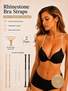 2 Pairs Rhinestone Bra Shoulder Straps, Adjustable & Detachable Replacement Bra Straps, Sparkling Rhinestone Decor Straps For Women's Camisole Dresses - Multicolor - View 1