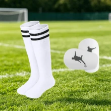 Football Training Accessories Set - Long Striped Socks + Printed Pads Combination, Lightweight Outdoor Sports Accessories, Suitable For Field Training Activities - Characters Kicking a Ball - View 1