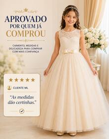 Children's Youth Long Party Dress Girl Flower Girl Bridesmaid Wedding Flower Girl Debutante Princess Miss - 3 To 16 Years - Premium Luxury - 米色 - 查看 7