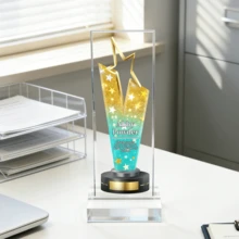 1 pieza Trofeo de acrílico personalizado, logotipo y texto personalizados, trofeo de acrílico personalizable, adecuado para trofeo de premio personalizado para eventos, con logotipo, opción ideal para regalo de reconocimiento de empleados - Multicolor - Ver 19