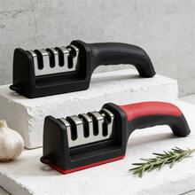 4-Stage Knife Sharpener, Handheld Kitchen Sharpening Tool – Multipurpose Sharpener For Repair, Restore & Polish Blades, Ergonomic Compact Design For Home Kitchen Use, 1/2 Packs (Red/Black) - Black - View 6