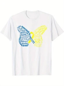 Camiseta del Mes de Concientización sobre el Síndrome, con diseño de síndrome y trisomía 21/21+ - blanca con estampado de mariposas azules y amarillas y piezas de rompecabezas, camiseta casu - Negro - Ver 6