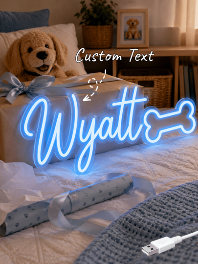 Letrero de Neón Personalizado con Nombre en Diseño de Hueso, Lámpara de Pared LED Azul, Decoración de Guardería para Niños Pequeños, Regalo Ideal para Dormitorios de Niños & Cumpleaños
