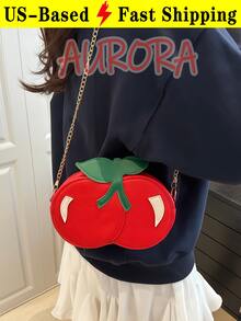Cute Red Cherry Shaped Crossbody Bag - New Kawaii Sweet Style Ladies Shoulder Bag With Chain Strap, Unique Fruit - Themed Phone Pouch & Cartoon Pouch - 彩色 - 查看 1