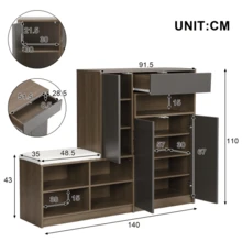 Shoe Bench And Cabinet, Multifunctional Shoe Rack With Padded Seat, Versatile Storage Solution With Adjustable Shelves For The Entryway, White, W 140/D 35/H 110 Cm - 灰色 - 查看 5