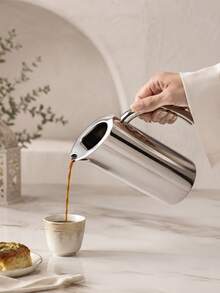 1Pc Stainless Steel Water Pitcher, Teapot And Beverage Server With Handle For Tea, Water, Juice, Kitchen, Restaurant And Home Dining - Silver - View 2