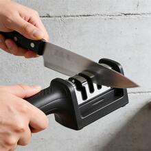 4-Stage Knife Sharpener, Handheld Kitchen Sharpening Tool – Multipurpose Sharpener For Repair, Restore & Polish Blades, Ergonomic Compact Design For Home Kitchen Use, 1/2 Packs (Red/Black) - Black - View 3