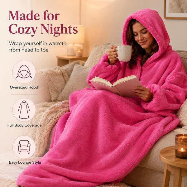 1pc Plush Hooded Bathrobe For Women, Soft & Comfortable Absorbent Loungewear For Bathroom, Bedroom, Pool, Essential Daily & Travel Item