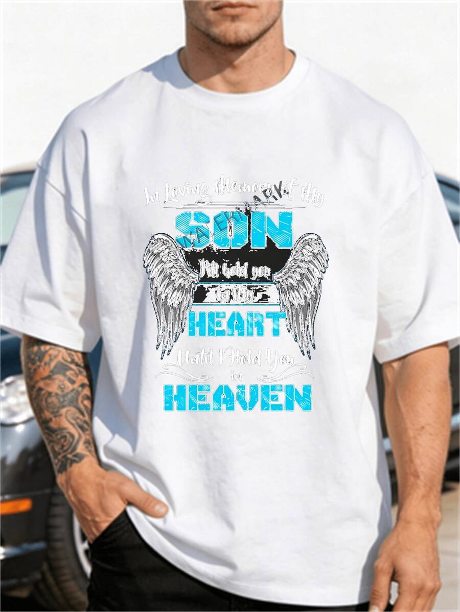 Men's Commemorative T-Shirt, 1-Pack, Crew Neck, Short Sleeve, Regular Fit, For Weekend Casual Wear, Valentine's Day/New Year's Day/Father's Day/Christmas - 白色 - 查看 1