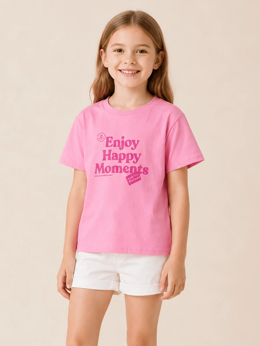 Balabala Camiseta de manga corta con estampado gráfico con temática para adolescentes, impresa con patrones de momentos felices y sol, adecuada para que la usen niños y niñas - rosa roja - Ver 1