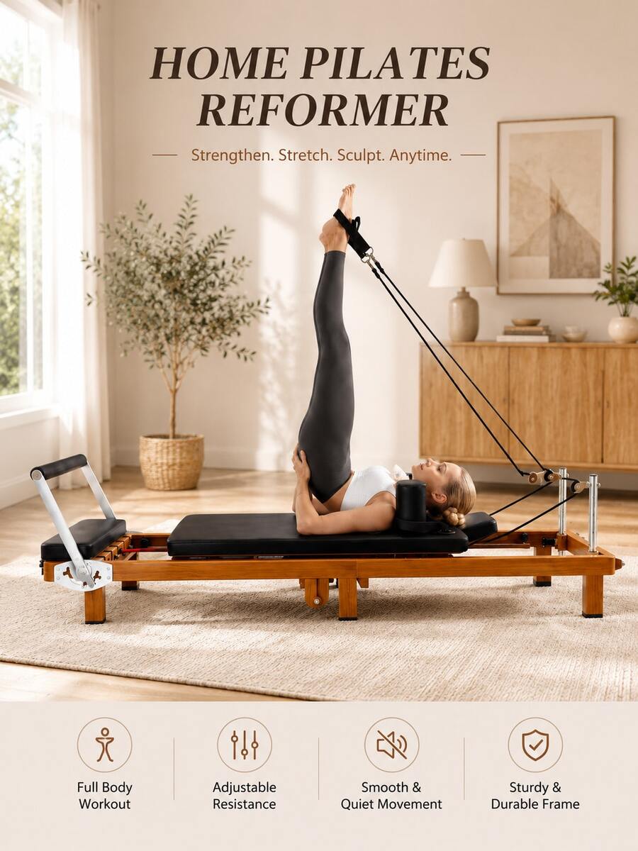 Pilates Reformer Bed For Home Gym, Adjustable Resistance Core Training Machine For Stretching, Yoga & Full Body Exercise - Multicolor - View 1