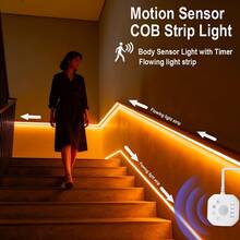 LQHZMYY Human Body Sensor COB Light Strip Flowing Sensor LED Light Bar, USB Powered Flexible Light Strip, Wall-Mounted Design, Warm White/White Light Adjustable Delay, Cuttable, Multi-Functional Suitable For Stairs, Bedroom, Living Room, Cabinet, Entertainment Space - Sensor-activated Water Flow - View 3