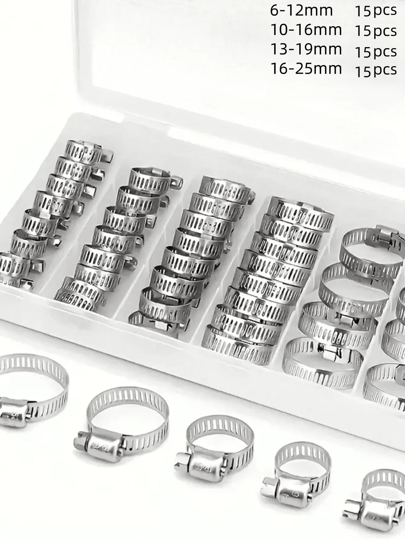 20/60pcs Adjustable Soft Tube Clamps, 201 Stainless Steel, Double Ears With Fasteners, DIY Air Duct Clip Set, Rust Resistant - Stainless Steel - View 1