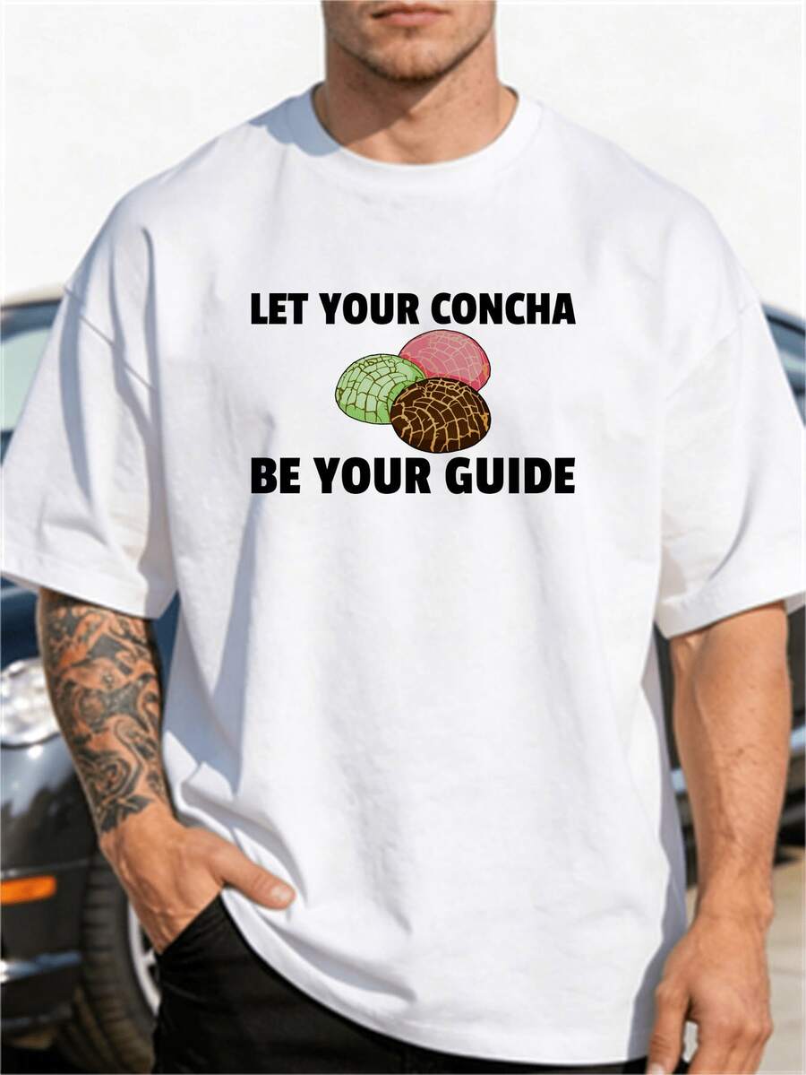 Camiseta de hombre con diseño de Concha Pan De Dulce -% 180Gsm, camiseta vintage negra con el eslogan Que tu Concha sea tu guía y un colorido diseño geométrico de semillas de Concha, c - Blanco - Ver 1