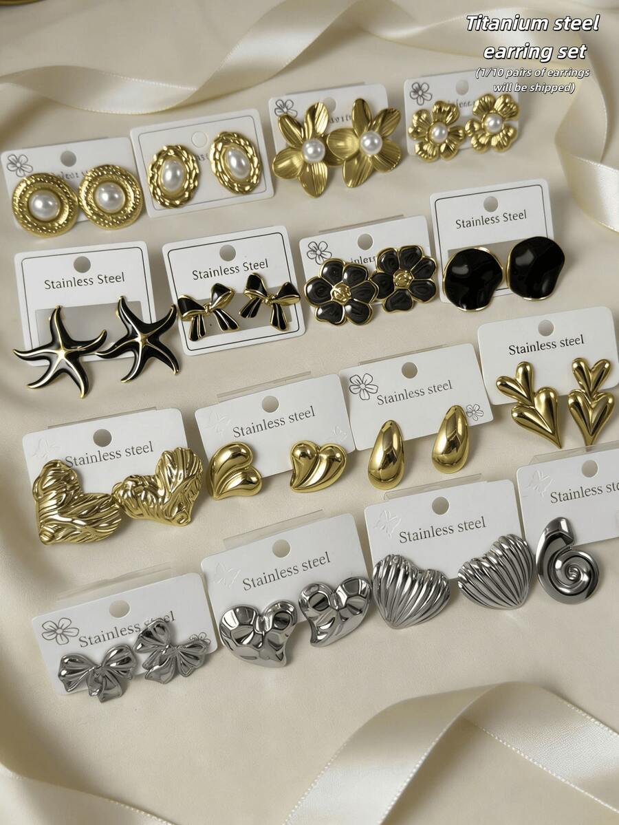 OBOVAY 1/10 Pairs Century Noble Jewelry Earrings, Classic Vintage, Suitable For Different Styling Styles - Pearl Earring Set - View 1