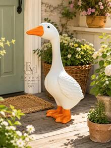 7 Inch Resin Goose Garden Sculpture - Weather-Resistant White Animal Decor - Rustic Style, Perfect For Outdoor Lawn, Garden And Porch - Multicolor - View 2