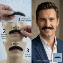 Black Vintage Thick Fake Beard, Self-Adhesive Realistic Facial Hair, Suitable For Gentleman Role Play Disguise, Halloween - Black - View 7