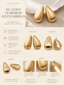 1 Pair Iron Smooth Polished Minimalist 3D Water Drop Shaped Iron Material Earrings - Water Droplets - View 8