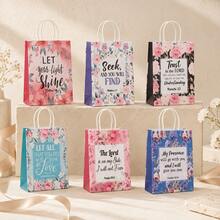 Reusable Floral Gift Bags With Bible Verses, Christian Baptism Paper Gift Bags Suitable For Women, Wedding, Birthday Gift Packaging - Color Mixing - View 8
