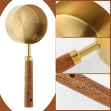 4/8件套量杯量勺套装，不锈钢材质，木柄，适用于干湿食材，含调味勺、粉勺、咖啡勺，烘焙工具，厨房配件 - 金色 - 查看 6