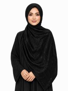 1pc Women's Luxury Heavy Rhinestone Jacquard Satin Headscarf Shawl, For Abaya And Formal Occasions - Black - View 9