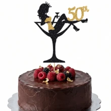 1個優雅粉色亮片50歲生日蛋糕插牌，50歲生日派對用品，女性雞尾酒杯剪影蛋糕插牌，迷人女性生日蛋糕裝飾 - 彩色 - 查看 10