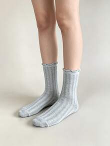 1/5 Pairs Summer Thin Breathable Mesh Lace Mid-Calf Socks - Multicolor - View 6