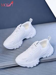 Zapatillas de deporte para exteriores, versión coreana de suela gruesa, modernas y versátiles, transpirables, deportivas y de ocio, zapatos blancos - Beis - Ver 6