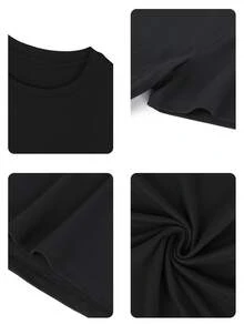 Men's Plus Size Casual Short Sleeve-Shirt Black Cotton Graphic Print Round Neck Loose Fit Comfortable Summer Daily Versatile Party - 黑色 - 查看 6
