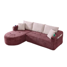 Self-Assembly Cloud Couch L-Shaped Corner Sofa With Heat-Resistant Stainless Steel Cup Holder And Breathable, Durable Linen Upholstery, Including Side Pockets And Clever Armrests. - Rusty Rose - View 10