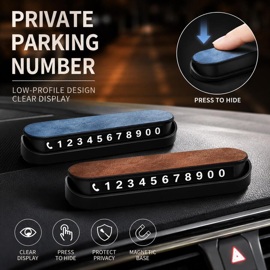 New PU Leather Temporary Parking Number Plate, High-End Car Phone Number Display Card, Hidden Design Vehicle Mobile Call Card, Premium Car Interior Decoration Accessory - A - View 1