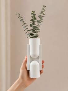 極簡建築幾何樹脂花瓶，啞光白單莖花瓶，侘寂風居家桌面裝飾，送給朋友的禮物 - 幾何花瓶 - 查看 12