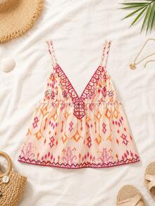 Summer Sequins Embroidered & Printed Camisole, Fashionable For Vacation - Multicolor - View 1