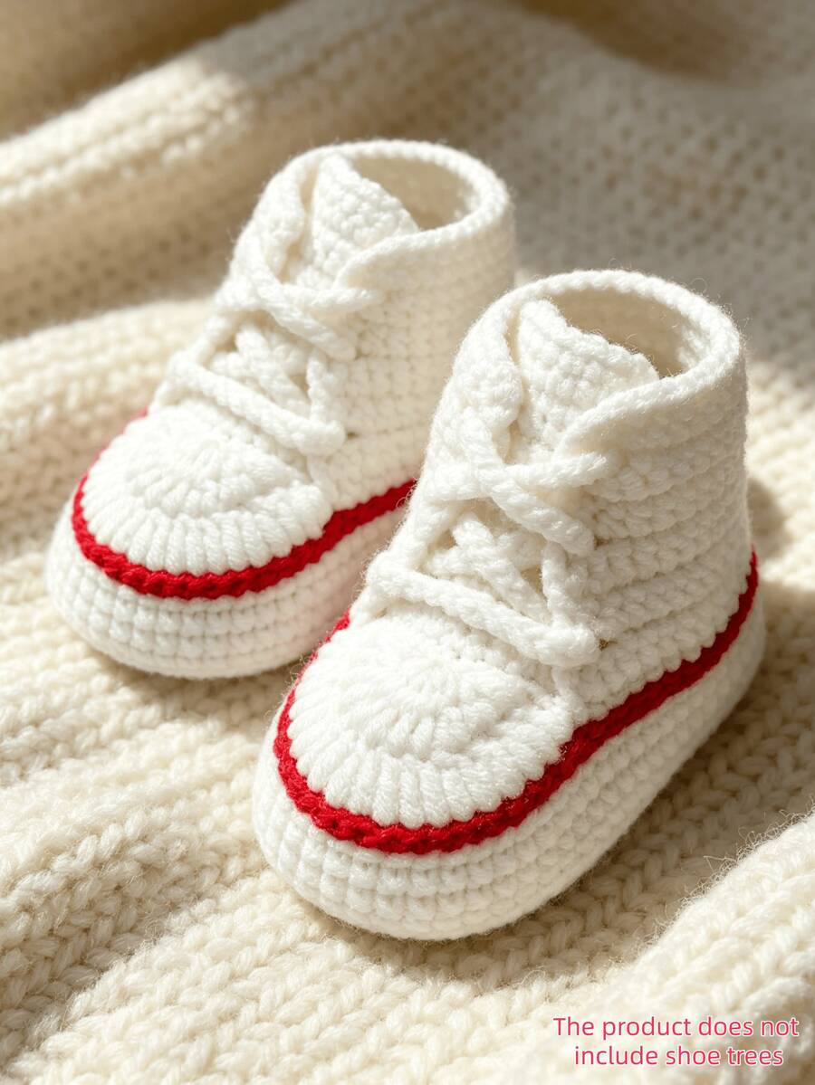 1 Pair Handmade Crochet Infant Booties, Indoor Soft Sole Prewalker Shoes - White - View 1