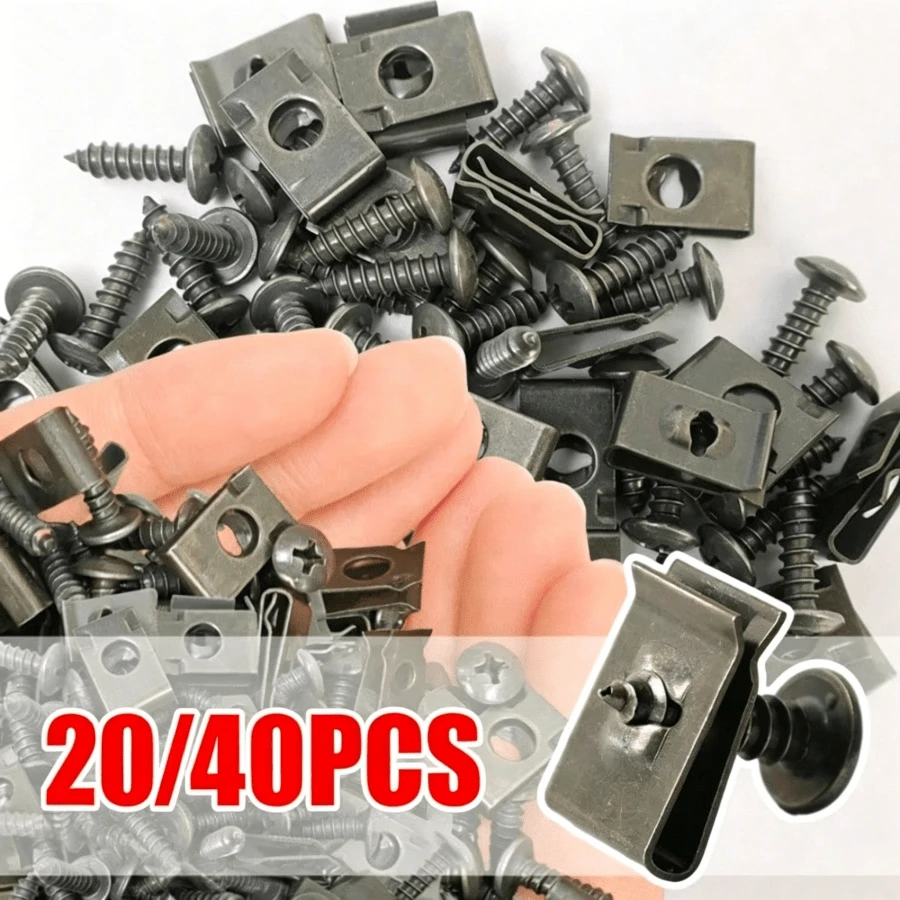 Self-Tapping Screw Metal Fastener Clips, Suitable For Cars And Motorcycles, U-Shaped Clips With Screws, Rust-Proof Protective Clip Screw Iron Plate Kit - Multicolor - View 1