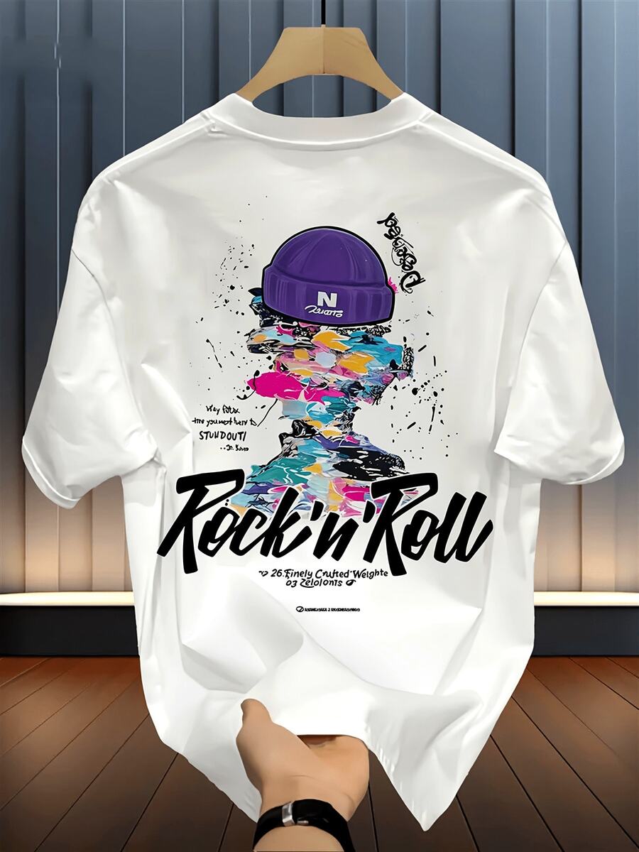 Camiseta de manga corta estampada a la moda para hombre, de algodón de peso pesado para verano, estilo coreano y japonés, prenda masculina versátil. - Blanco - Ver 1