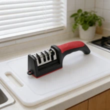 4-Stage Knife Sharpener, Handheld Kitchen Sharpening Tool – Multipurpose Sharpener For Repair, Restore & Polish Blades, Ergonomic Compact Design For Home Kitchen Use, 1/2 Packs (Red/Black) - Black - View 7