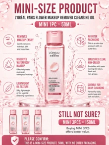 L’Oreal Paris L'Oreal Cleansing Oil 50ml*3/5pcs, Deep Cleansing, Easy Makeup Removal, Non-Irritating For Sensitive Skin, Long-Lasting Hydration, Suitable For All Skin Types - Floral Extract Cleansing Oil 50ml - View 5