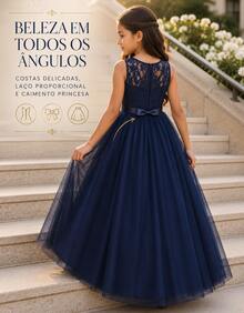Children's Youth Long Party Dress Girl Flower Girl Bridesmaid Wedding Flower Girl Debutante Princess Miss - 3 To 16 Years - Premium Luxury - 藏蓝色 - 查看 4