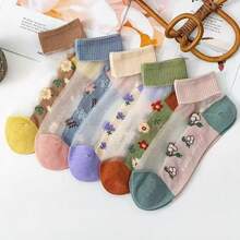 5pairs Women's Cute Lace Edge Transparent Breathable Short Socks - Multicolor - View 12