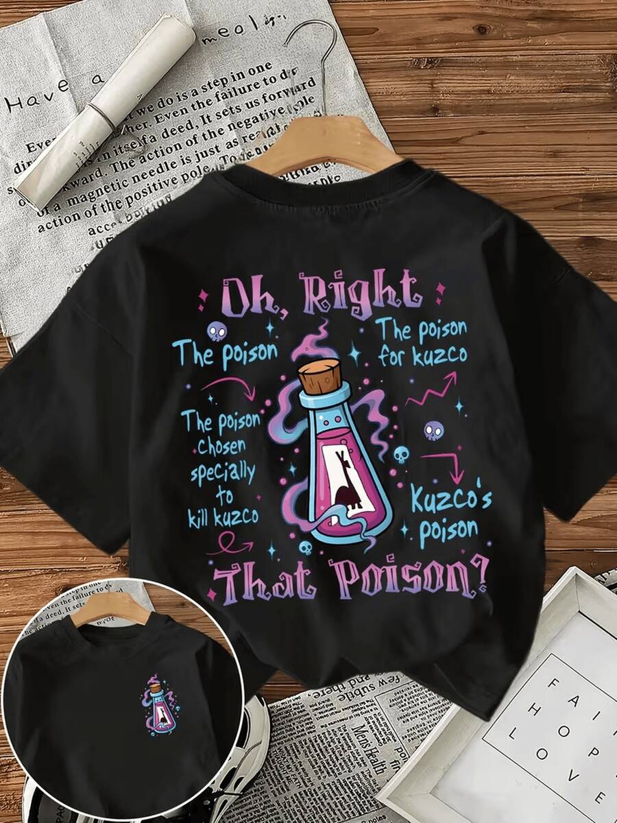 Women's T-Shirt With Colorful Potion Bottle Graphic - Casual Short Sleeve Slim Fit T-Shirt - Black T-Shirt With Whimsical Design That Includes A Character Figure With L - 白色 - 查看 1