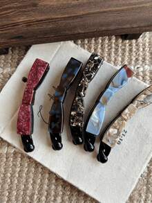 1pc French Elegant Half Hair Clip, Banana Hair Clip With Ribbon For Ponytail, Crow Hair Accessory, Suitable For Daily And Holiday Wear, Elegant Gift, Holiday, Party - Multicolor - View 2