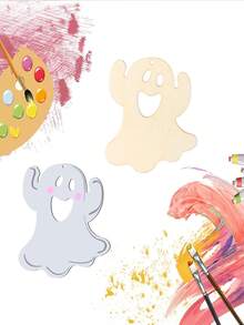 10/20 piezas Decoraciones colgantes de Halloween, adornos de fantasmas de madera en blanco, adecuados para pintura DIY, decoración del hogar para fiestas de Halloween, adecuados para interiores, exteriores, jardín, césped, fiesta, regalo portátil de vacaciones, suministros para fiestas de terror en el hogar - Decoraciones de madera hechas en casa - Ver 5