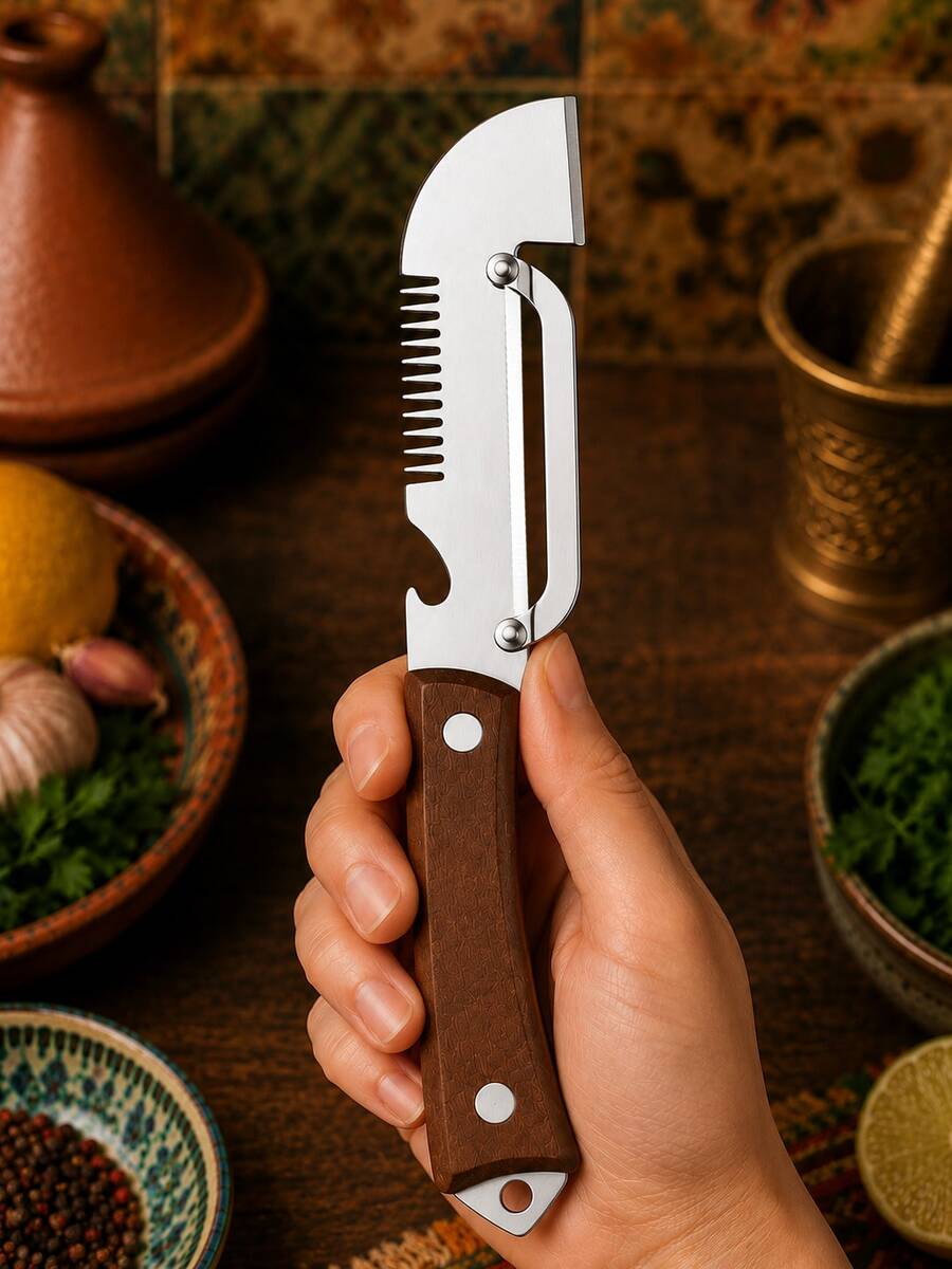 2pcs Elite Peeler, Knife & Cutlery Set, Kitchen Multi-Function Vegetable Peeler, Stainless Steel Peeler, 5-In-1 Scallion Slicer & Peeler - Stainless Steel, Multi-Function Tool - Multicolor - View 1